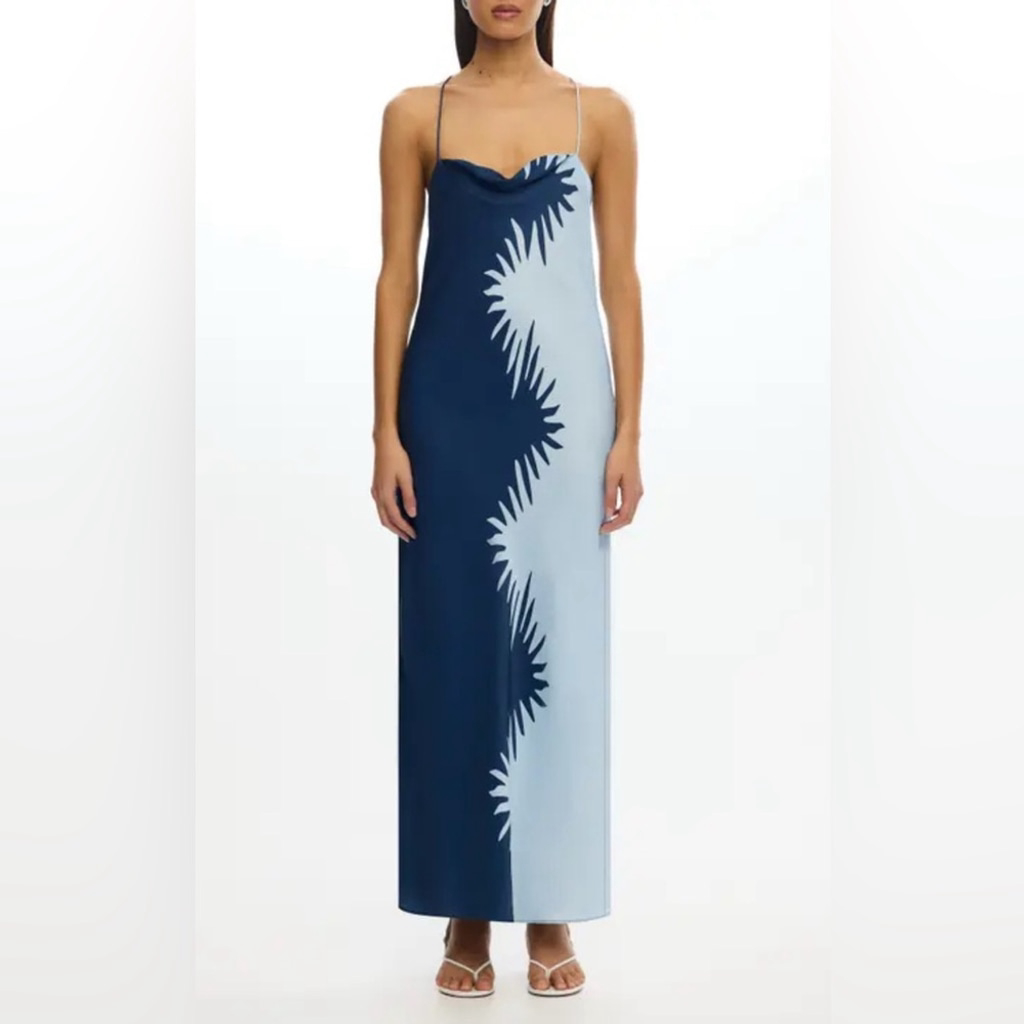 Colorblock Navy And Light Blue Maxi Slip Dress